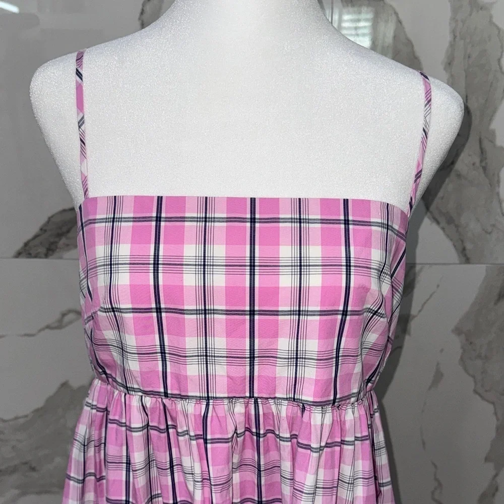 J. Crew Pink Violet Plaid Tie-back Tiered Poplin Midi Dress Size 4